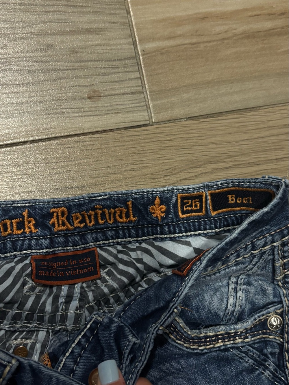 Rock Revival Women's Dark Blue Boot Cut Jeans with Contrast Stitching - Picture 2 of 4